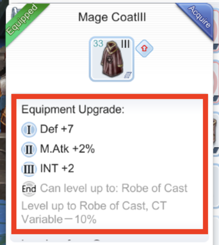 mage coat upgrade equipment to get bonus stats