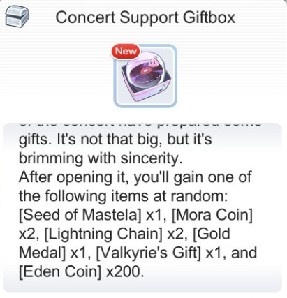 Concert Support Giftbox reward for Voice of Majesty daily quest