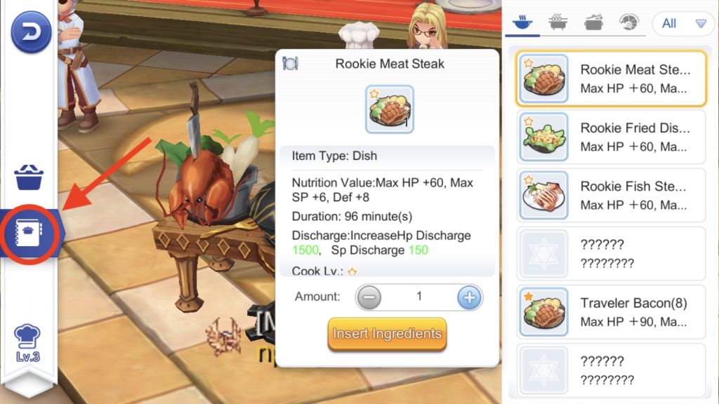 Select existing recipes to cook