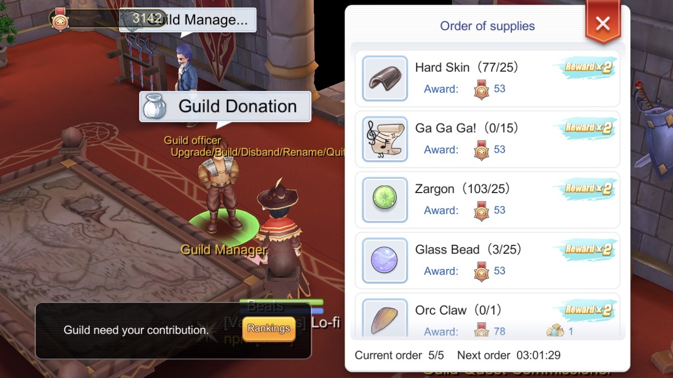 Guild Donation double Contribution and Gold Medal rewards