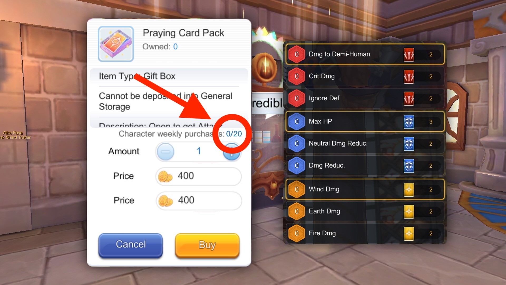 How to increase Praying Card Pack weekly purchase limit